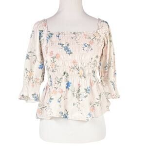 SAYLOR Clover Floral Smocked Peplum Ruffle-Sleeve Top Blush Pink Size S